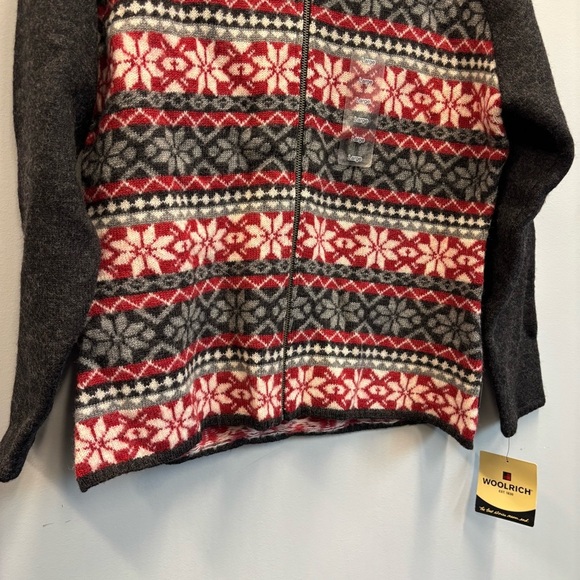Woolrich Large Sweater Hooded Cardigan Twin Lake Fair Isle Nordic Wool Full Zip - Picture 8 of 14
